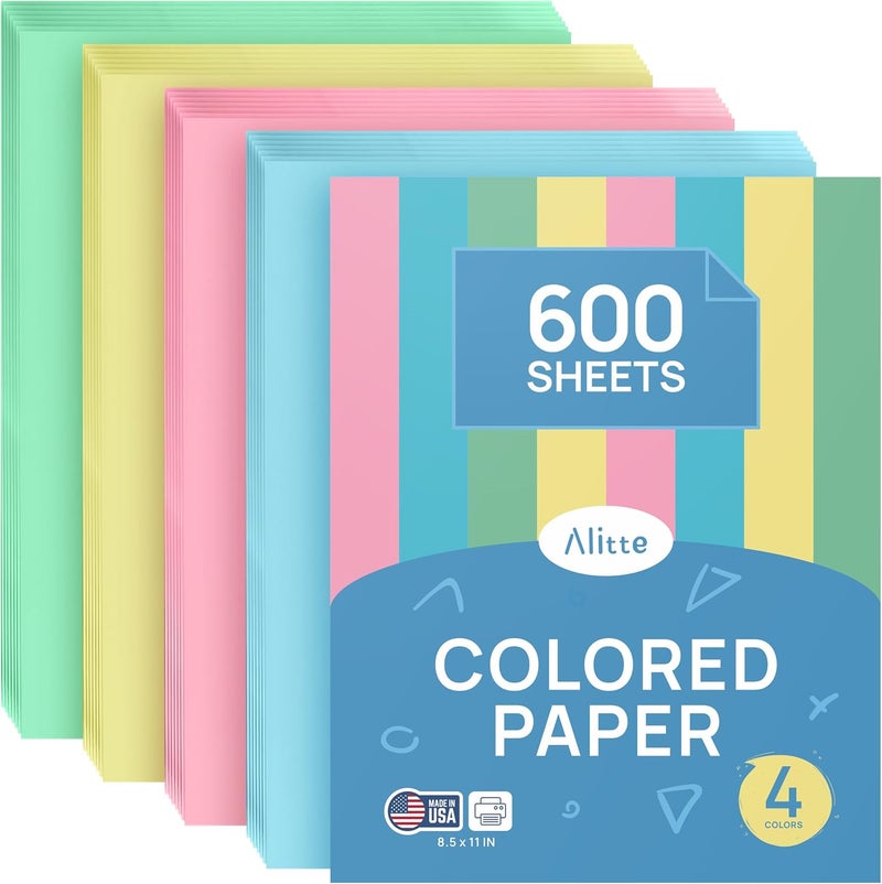 Alitte Colored Paper 8.5 x 11 - Copy Paper, 600-Pack Letter Size for Printer, Arts & Crafts, DIY Projects - Pink, Green, Blue, Yellow - School & Office Supplies - 150 Sheets Per Color - Image 1
